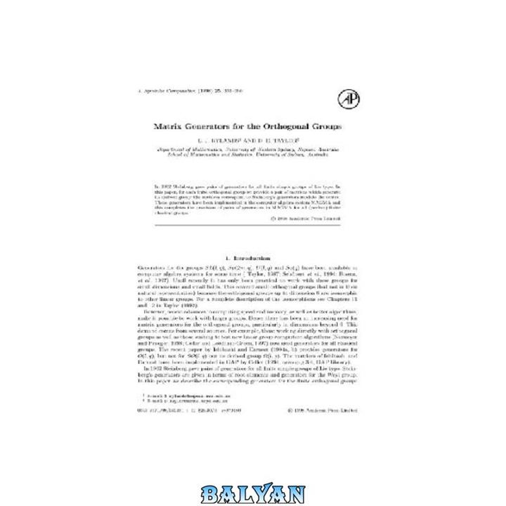 دانلود کتاب Matrix generators for orthogonal groups JSC 1998